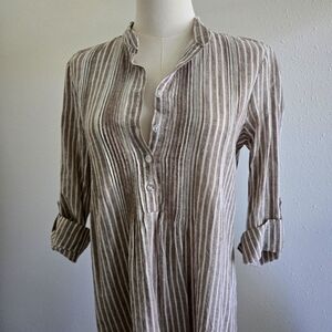 Long sleeve shirt Women Beige cream stripe Long sleeve
